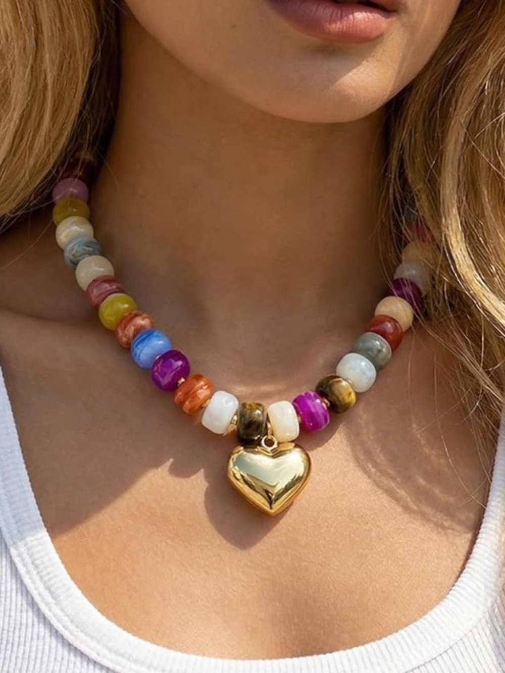 Multicolor Beaded Dopamine Necklace with Heart Pendant NEW